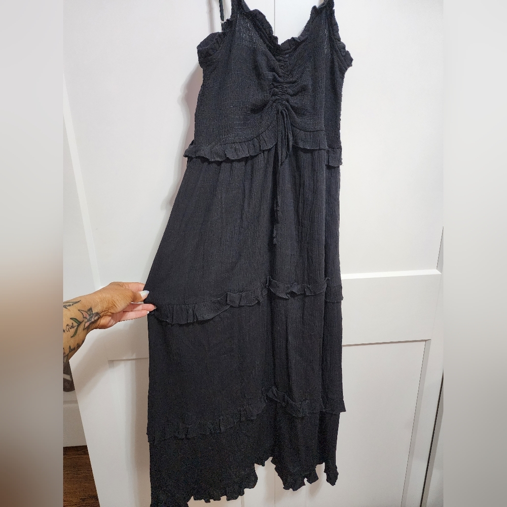 Pink Lily Black Ruffled Sun Dress